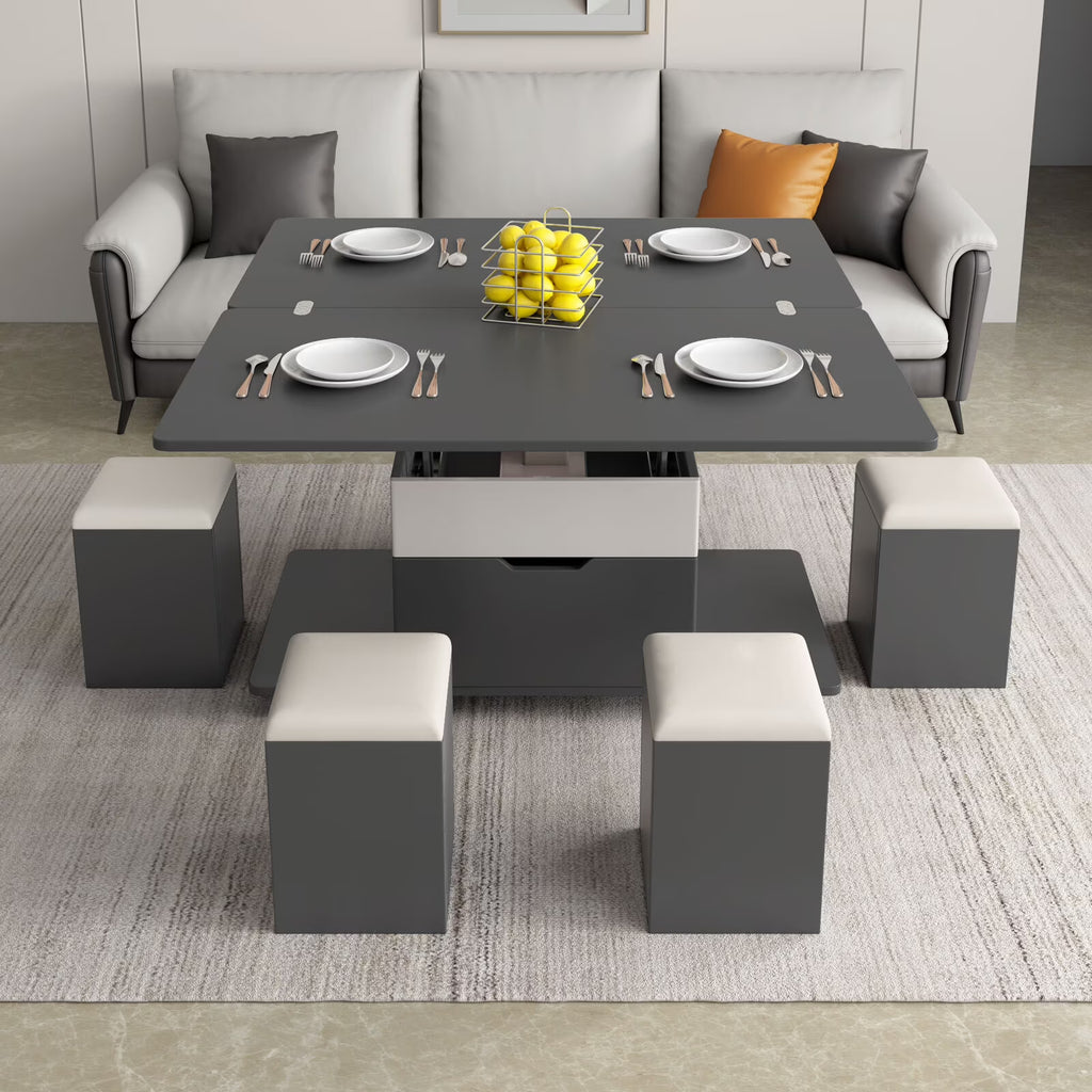 3 in-1 Lift Top Coffee Table with 4 PU Stools E8266