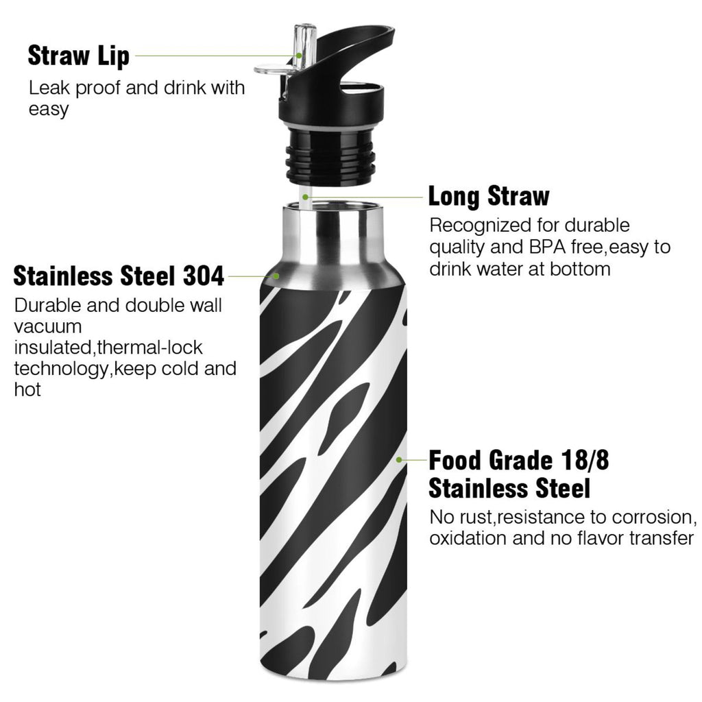 Black and White Insulated Stainless Steel Water Bottle with Straw Lid 20 oz S77061