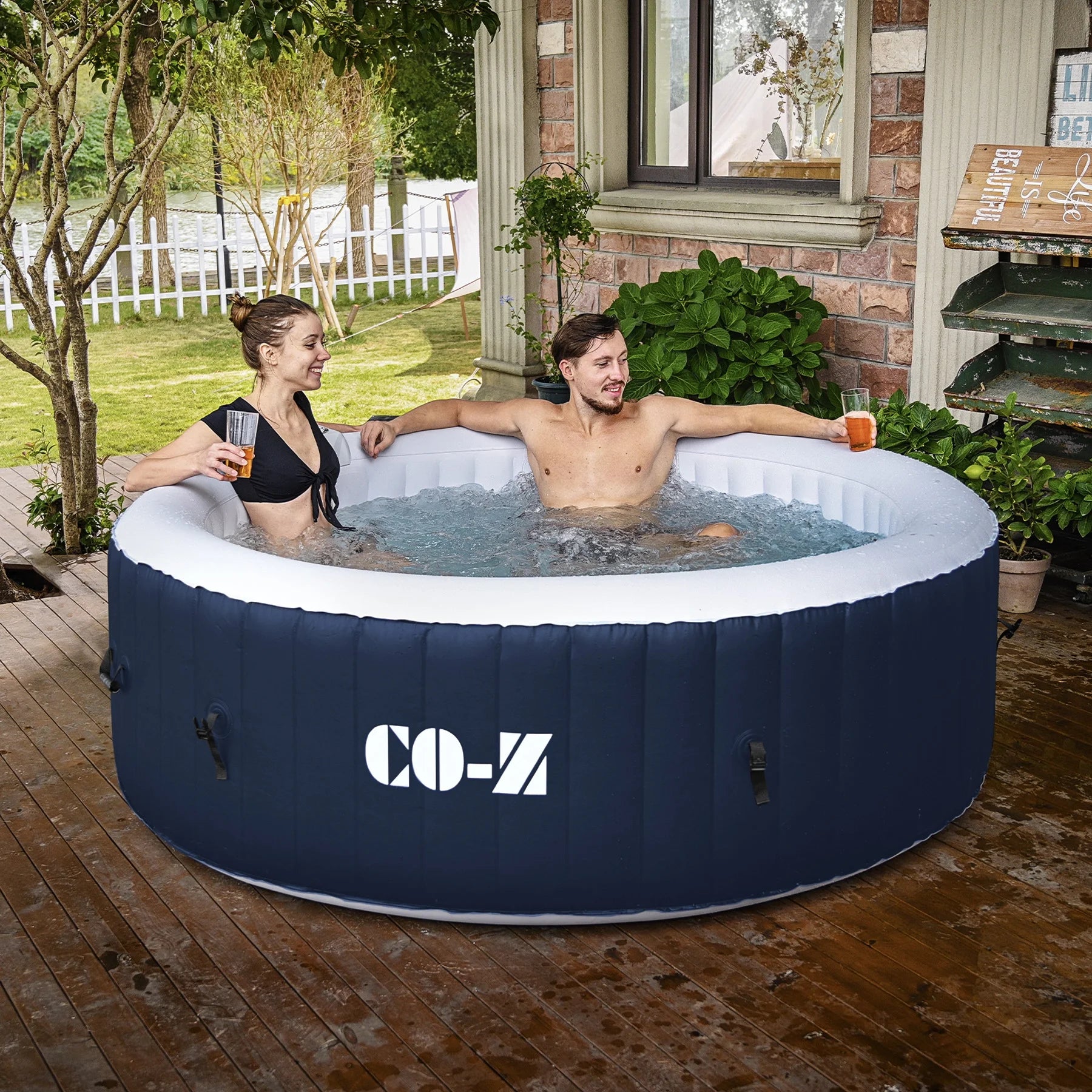 Blue 6-Person Inflatable Hot Tub with 140 Jets D505398