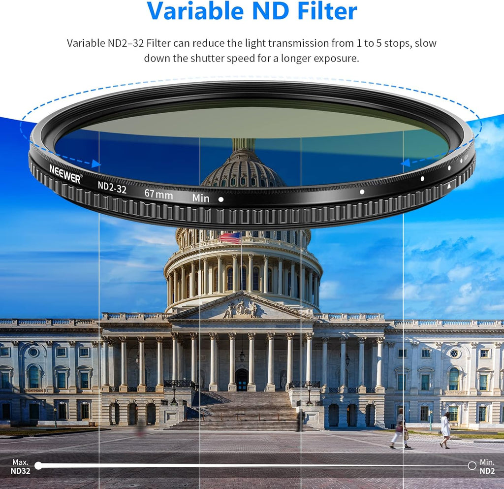 67mm Variable Fader ND Filter ND2 to ND32 (1-5 Stop) Ultra-Slim Weather-Sealed Pack of 2 S371190