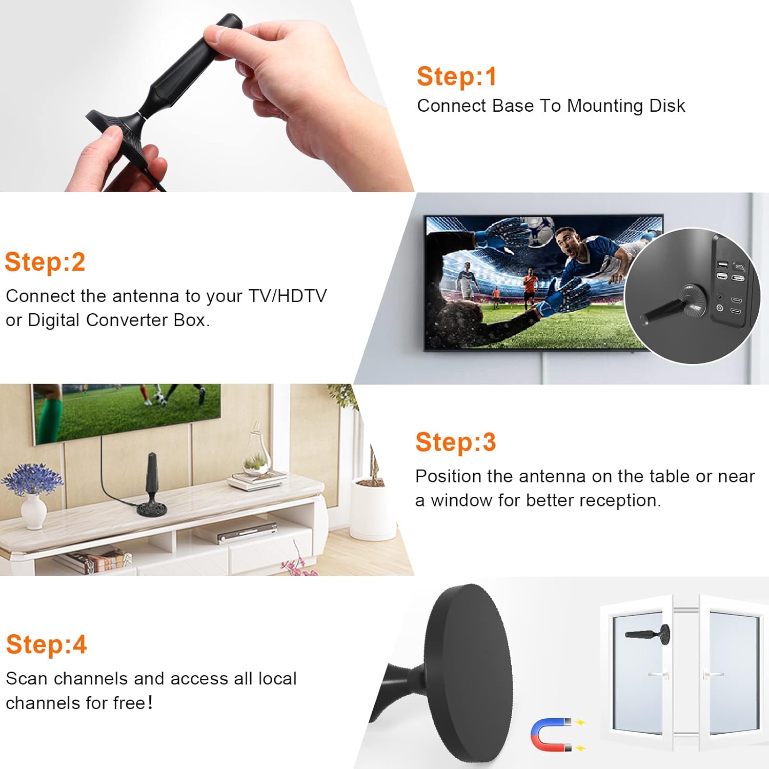 Indoor Amplified HDTV Antenna with 13.4ft Coax Cable and USB Power Adapter, Pack of 2 C661274