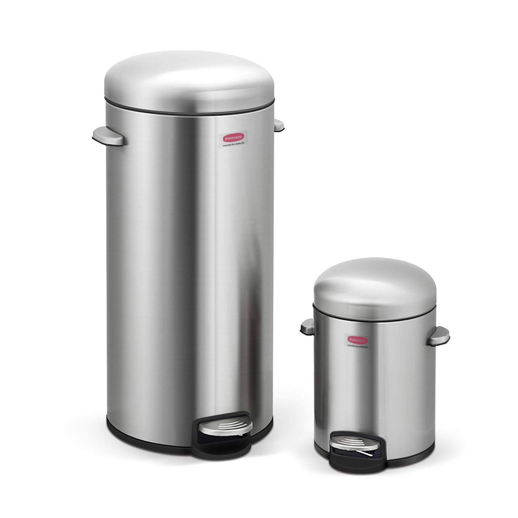 Fingerprint Free Stainless Steel Step on Trash Can Set B9560