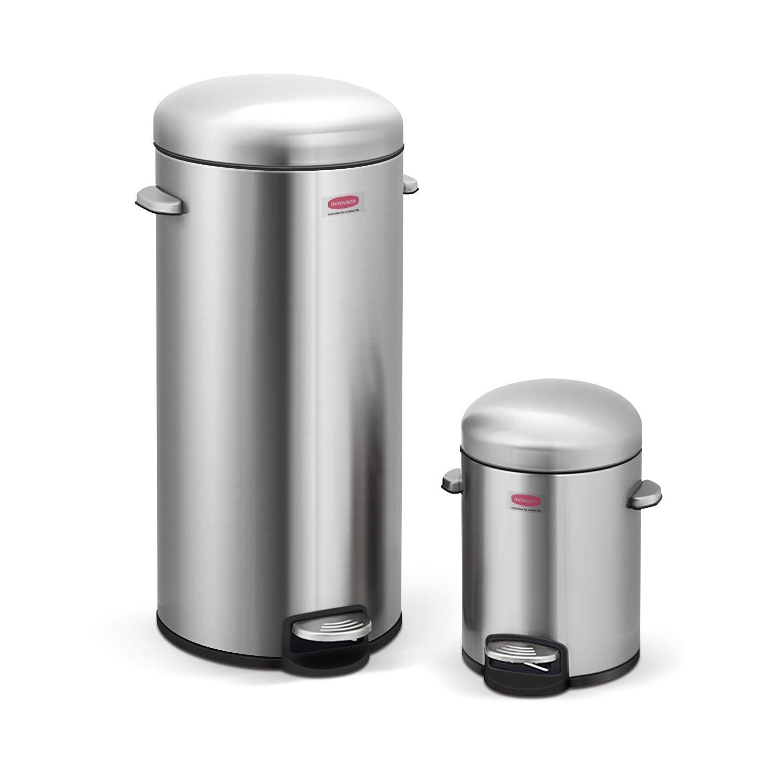 Fingerprint Free Stainless Steel Step on Trash Can Set B9560