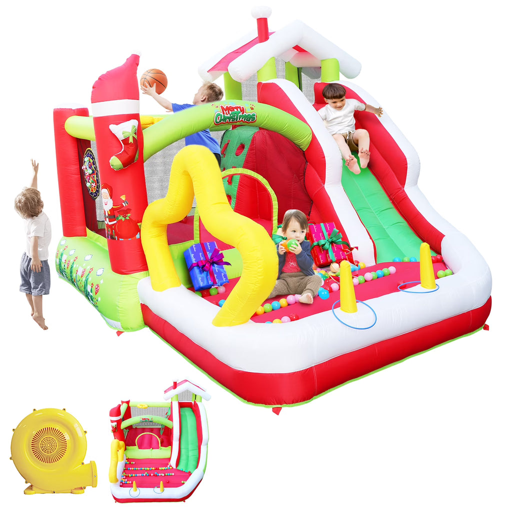 Christmas Jump 'n Slide Inflatable Bouncer with Blower, 130x108x92 inch B879
