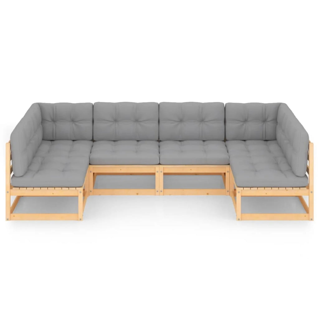 6 Piece Garden Conversation Set Gray Cushion Pinewood Sectional Outdoor Furniture C70426