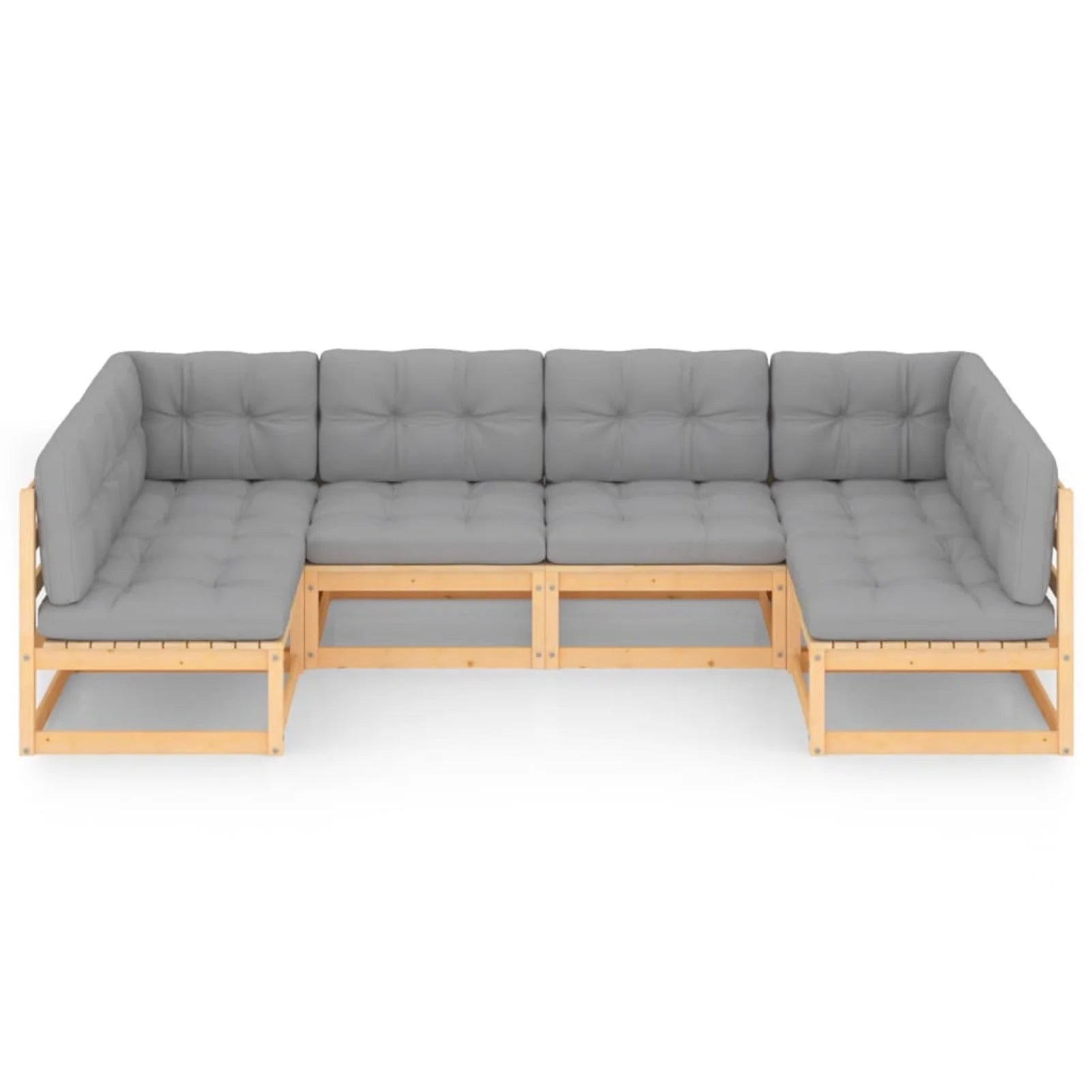 6 Piece Garden Conversation Set Gray Cushion Pinewood Sectional Outdoor Furniture C70426