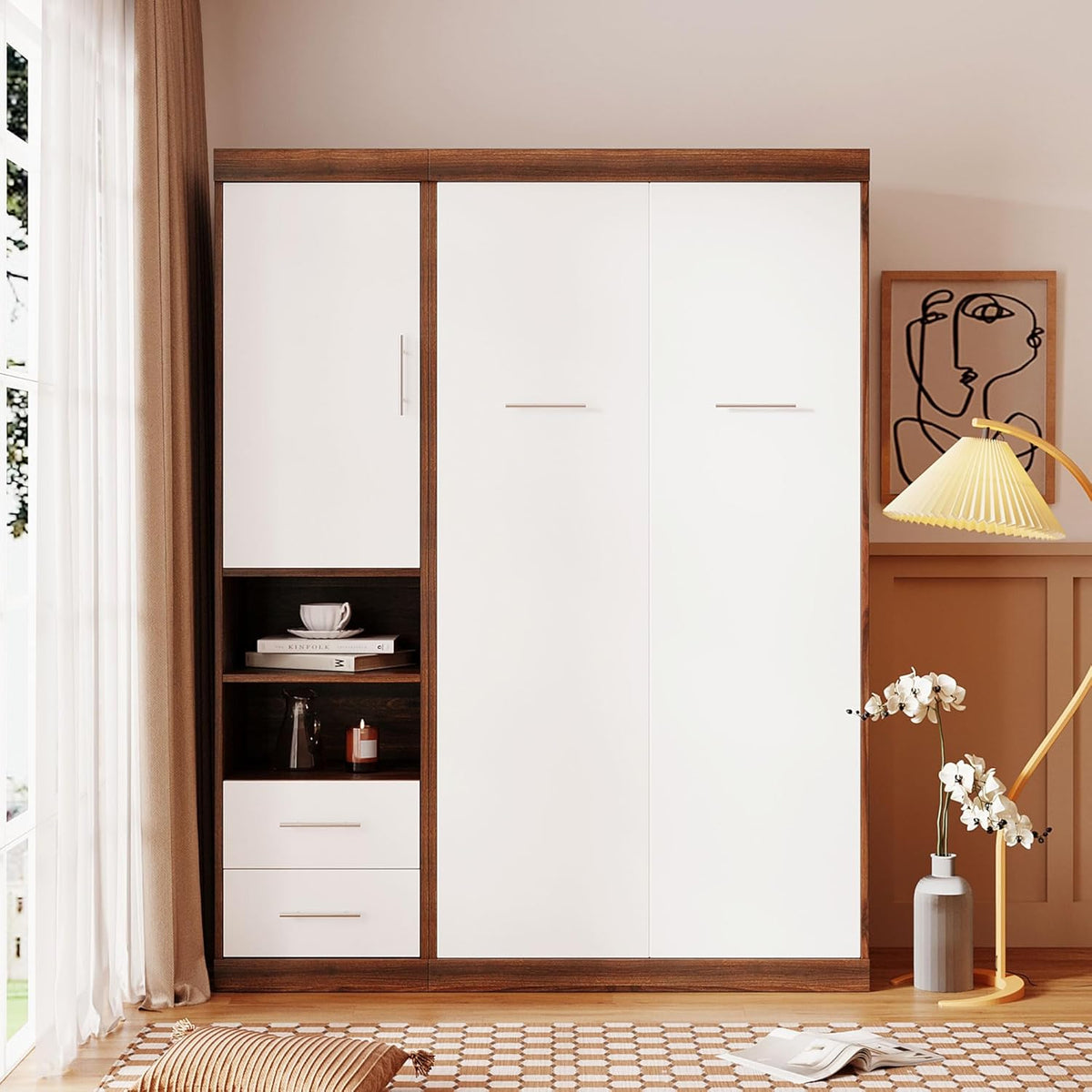 White Twin Size Murphy Bed with Cabinet R793
