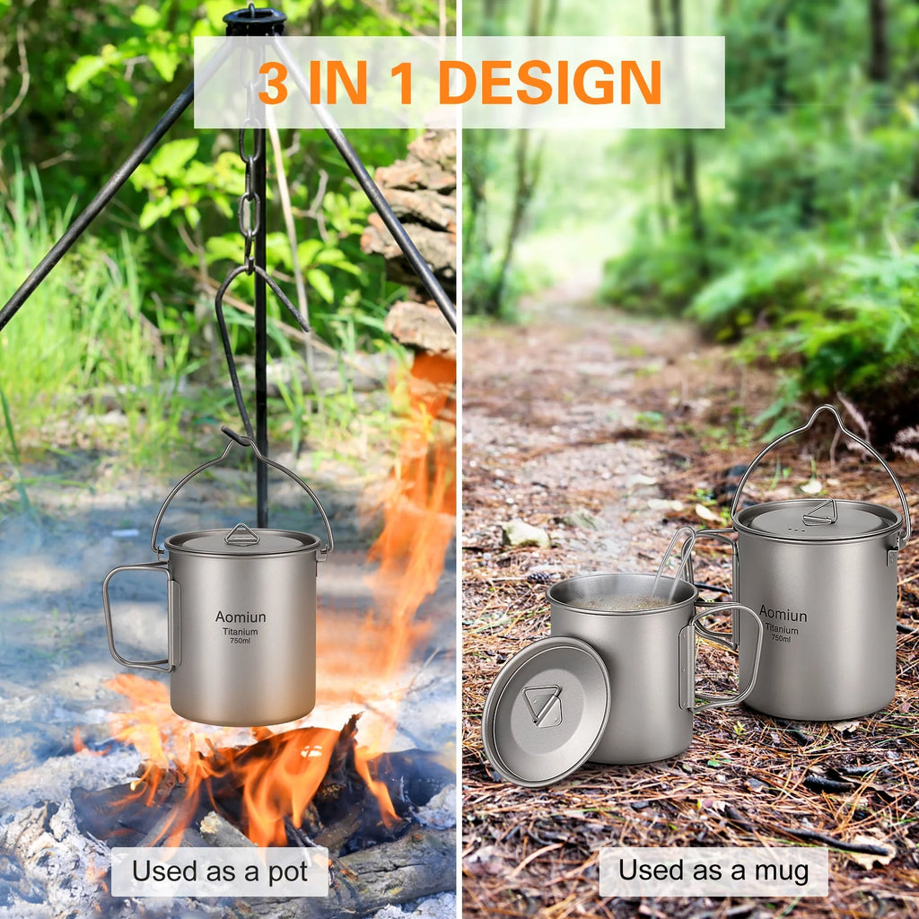 Ultralight 750ml Titanium Pot with Lid and Foldable Handle N45602