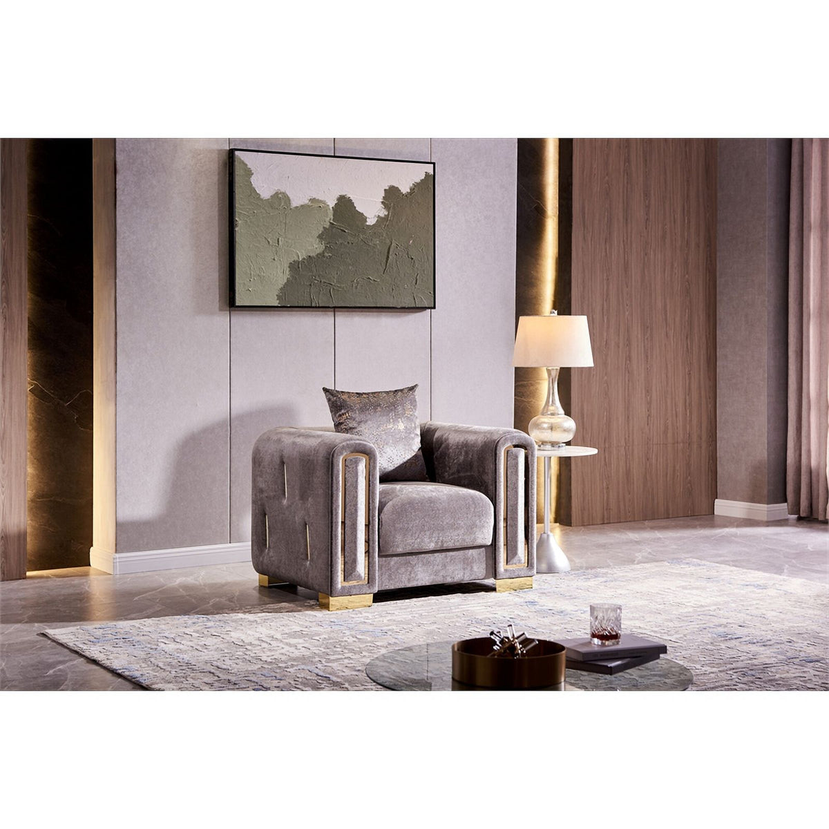 3PC Gray Velvet Living Room Set V576