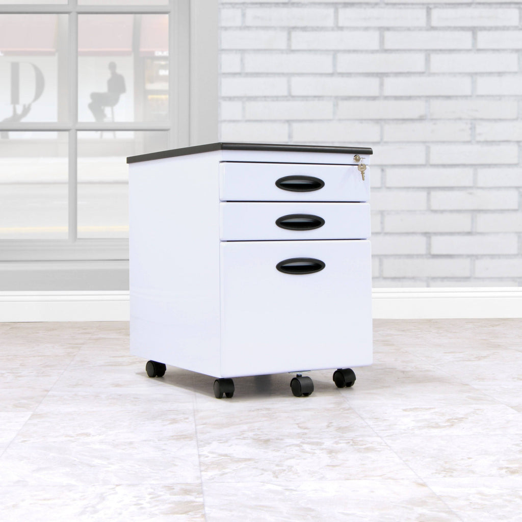 3 Drawer Metal Mobile File Cabinet in Silver Y6617