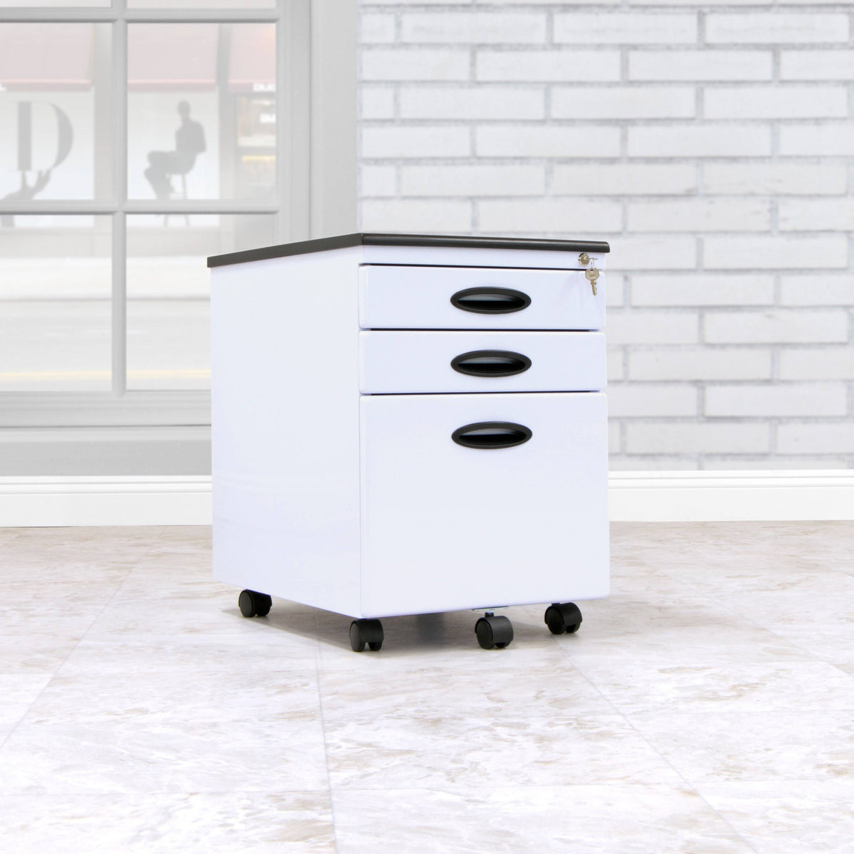 3 Drawer Metal Mobile File Cabinet in Silver Y6617