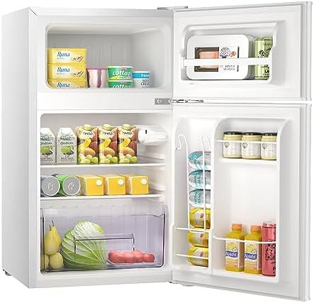 Mini Refrigerator 3.2Cu.Ft Compact Fridge Double Doors Freezer Grey T87580