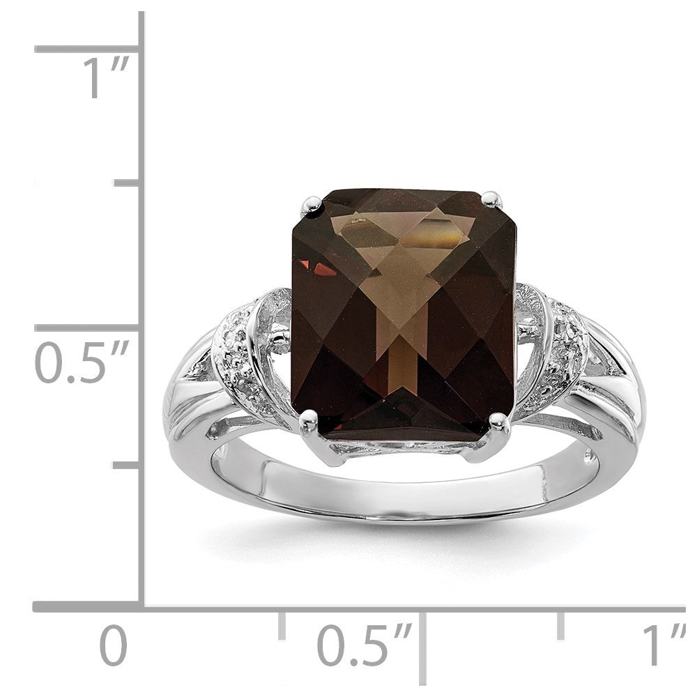 925 Sterling Silver Smoky Quartz and Diamond Solitaire Engagement Ring Size 7 V747811