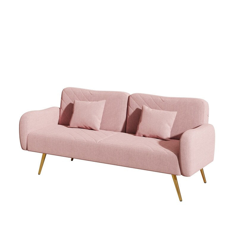 Pink Linen Double Sofa Bed with Split Backrest I712