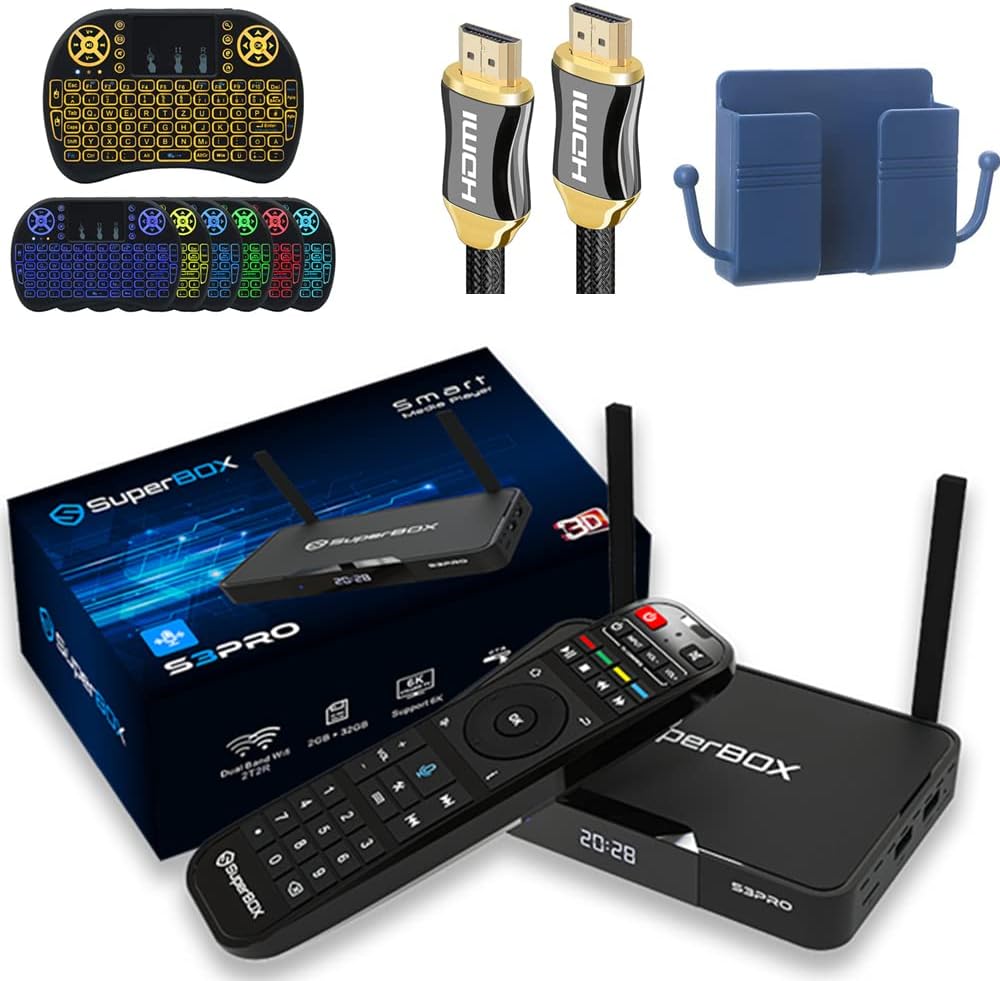 SuperBox S3 Pro with Voice Remote, Backlit Mini Keyboard & 8K HDMI Cable (2GB RAM + 32GB ROM) S827091