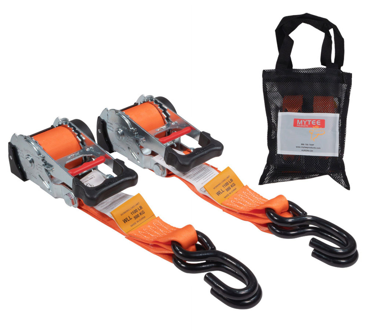 (4 Pack) Orange 2" x10' Auto Retract Ratchet Straps with Zinc Coated S Hook Tiedowns U268