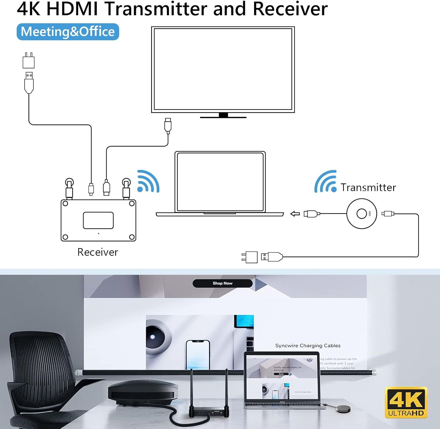 Wireless HDMI Transmitter and Receiver Extender Kit, 4K@30Hz, 2.4/5GHz D11472