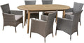 Gray 7-Piece Acacia Wood Dining Set with Wicker Chairs D594