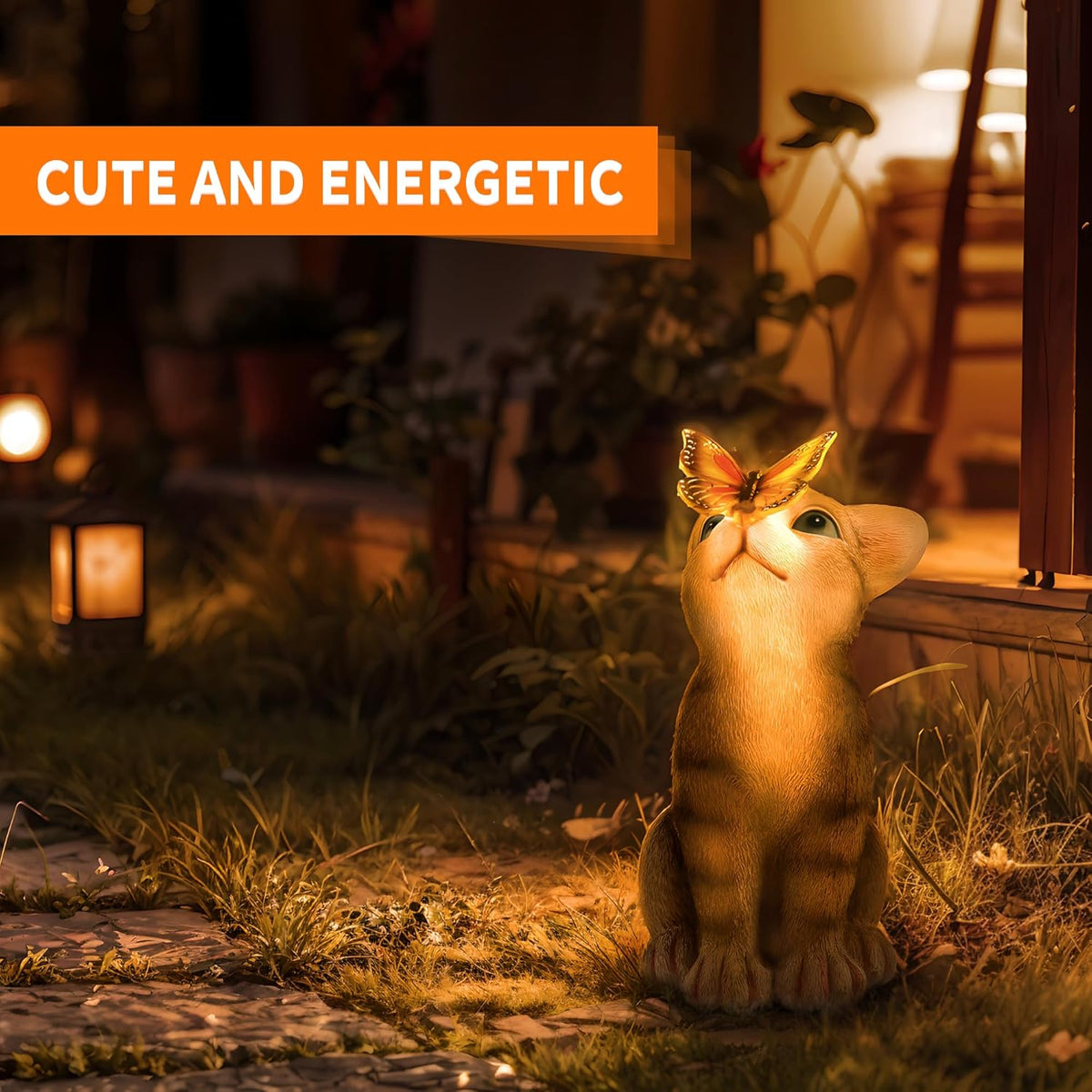 Cat Garden Statue with Solar Light D360