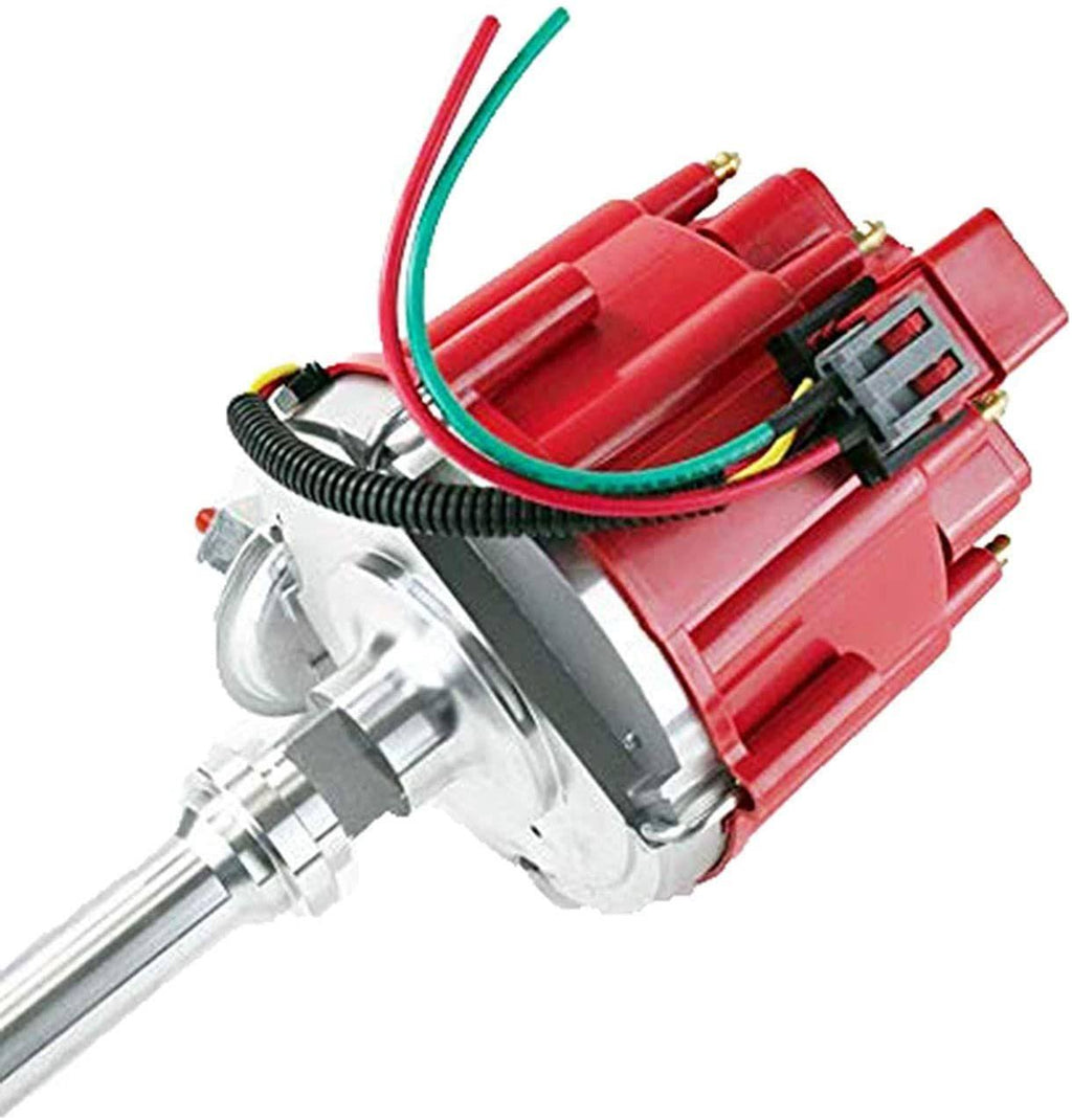 HEI Distributor 65K Coil Complete with 8mm Red Silicone Spark Plug Wires and Battery-Pigtail Harness Kit X245782