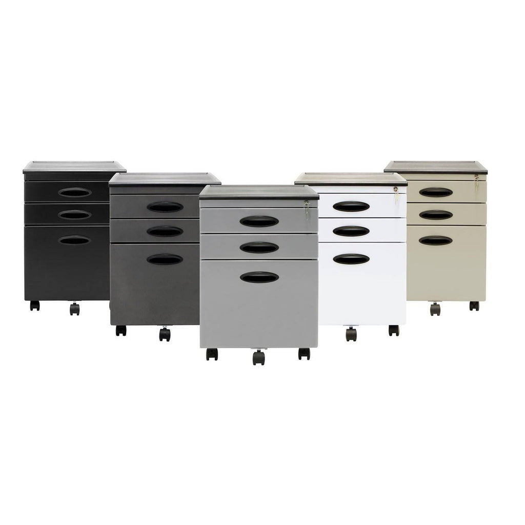 3 Drawer Metal Mobile File Cabinet in Silver Y6617