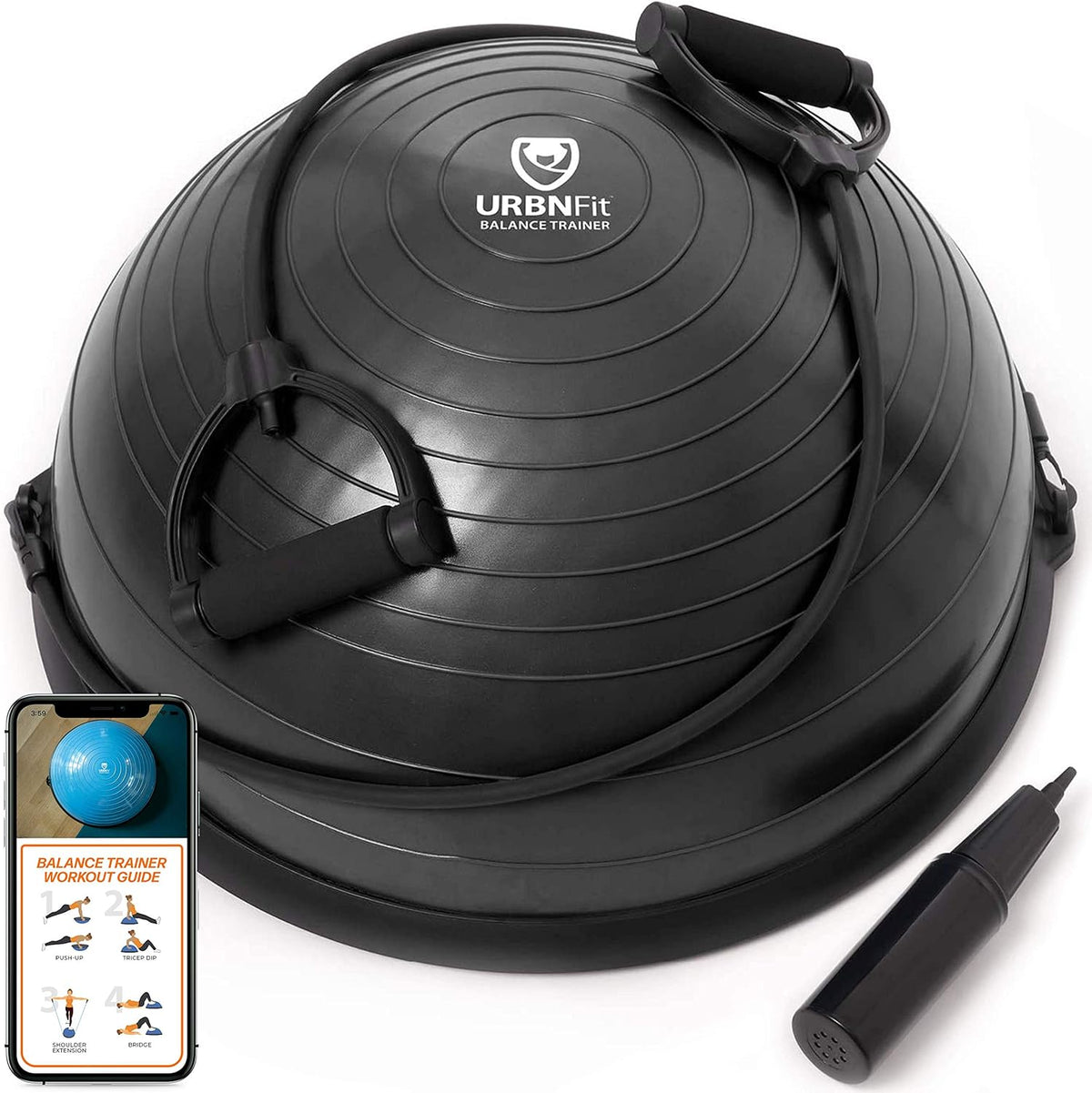 Half Yoga Ball Trainer with Resistance Bands and Pump, Pack of 2 O5101