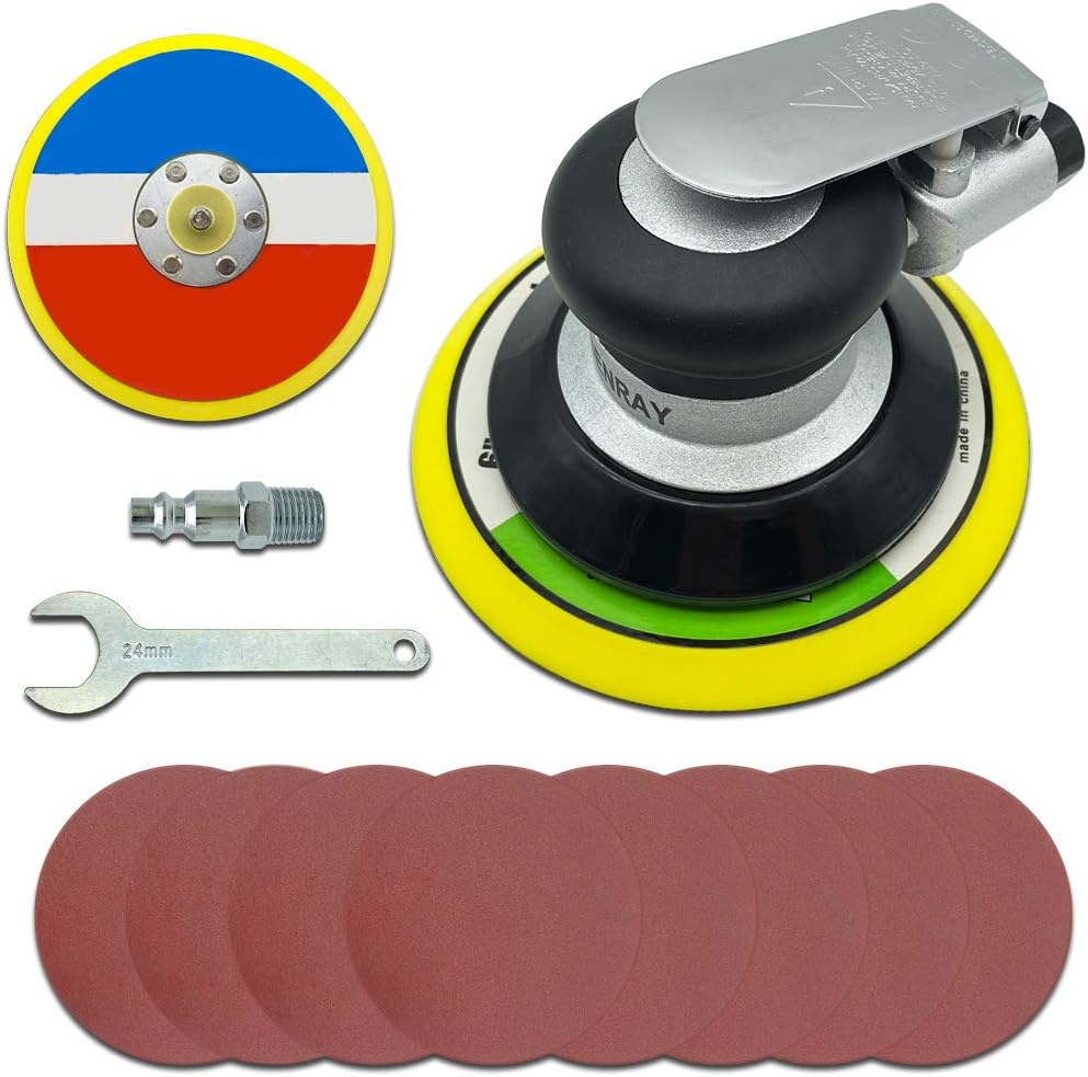 6-Inch Dual Action Pneumatic Palm Sander with 8Pcs Sandpapers F35512