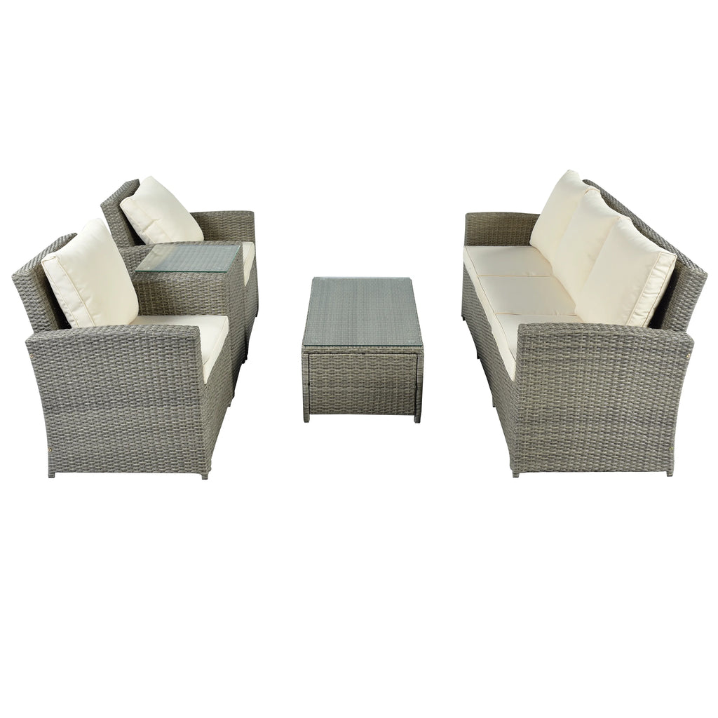 5 Piece Rattan Sectional Seating Group with Cushions and Table W449907