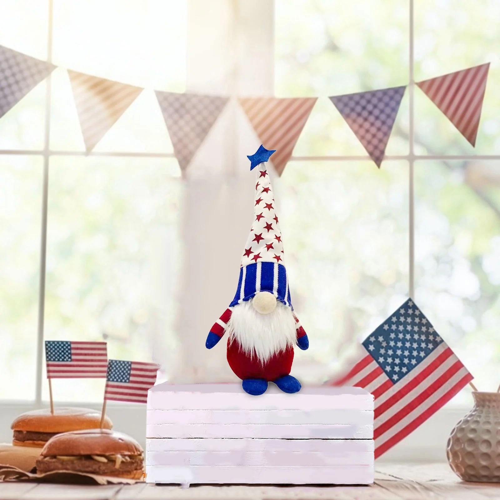 Patriotic 5th of July Gnome, American Independence Day Gnomes, Birth Announcement Memorial Day Elf Dwarf, Scandinavian Ornaments Handmade Plush Doll Stars & Stripes Gnome Home Decorations W886