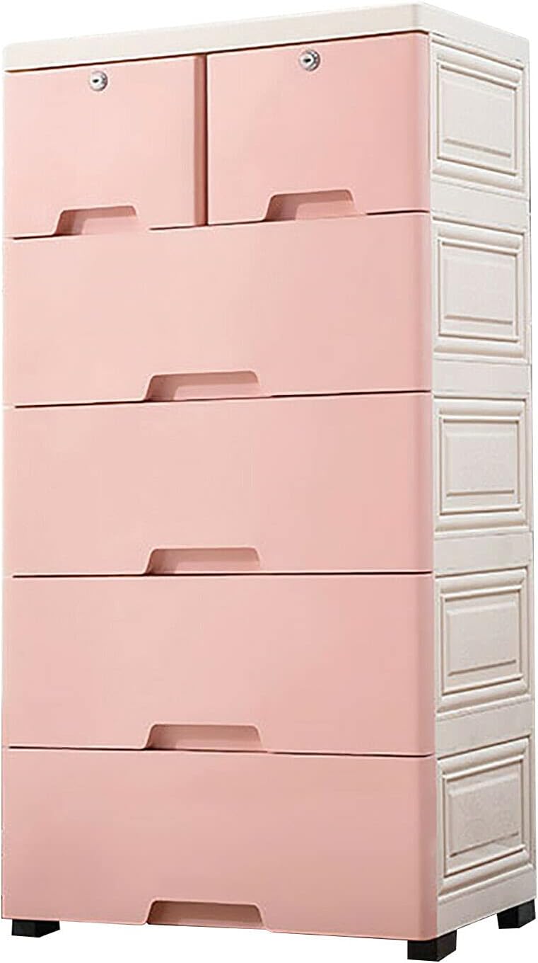 6 Drawer Plastic Dresser Storage with 4 Wheels and 2 Small Cabinets (Blue) G29830