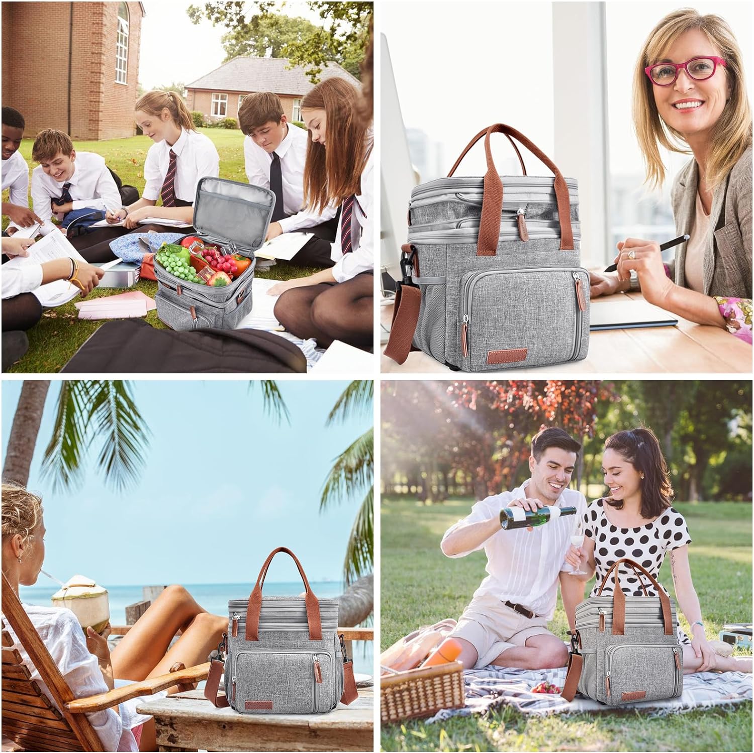 Gray Leakproof Insulated Lunch Cooler Bag T19170
