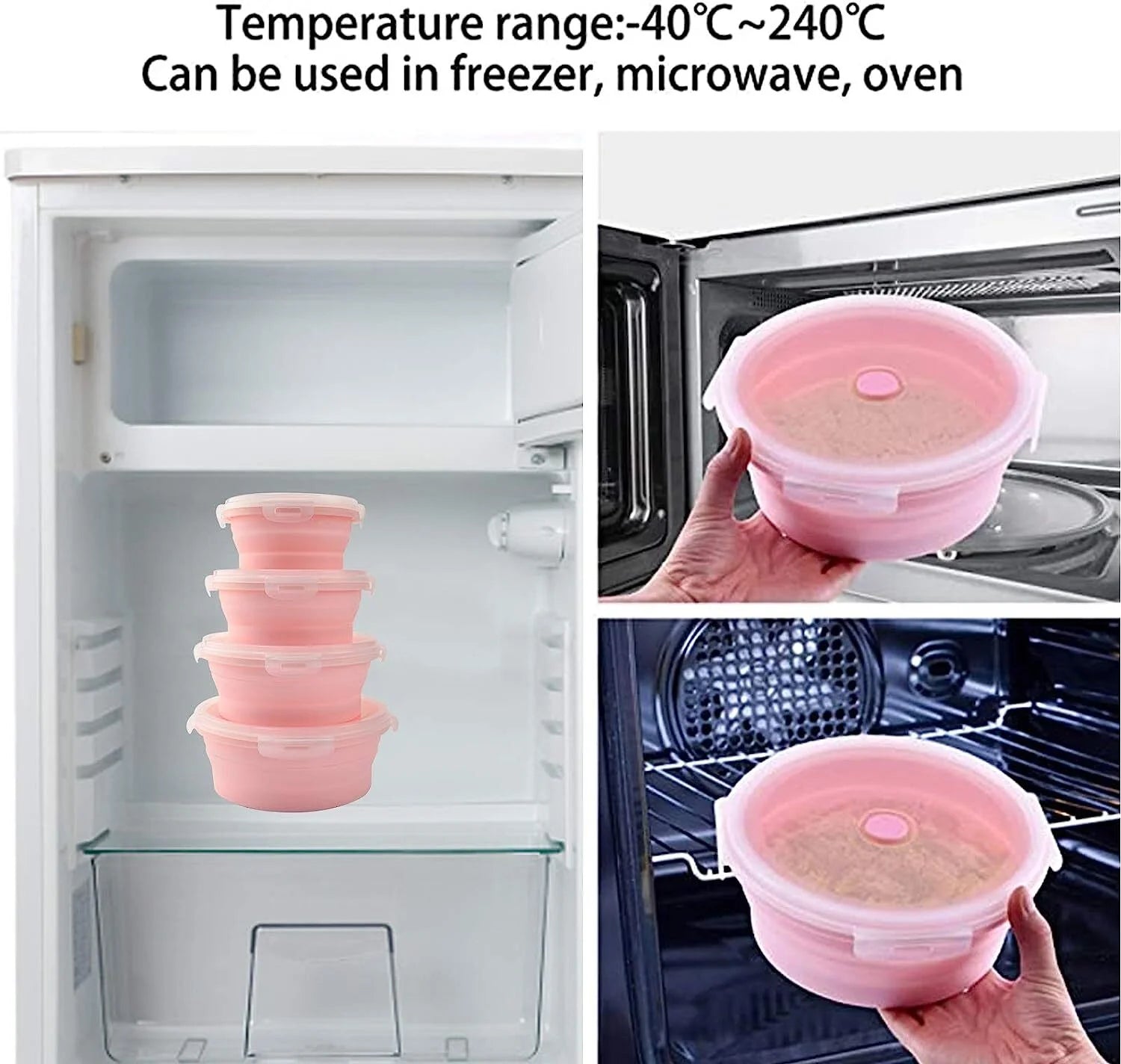 Pink Silicone Collapsible Food Storage Containers, Set of 4 O633631