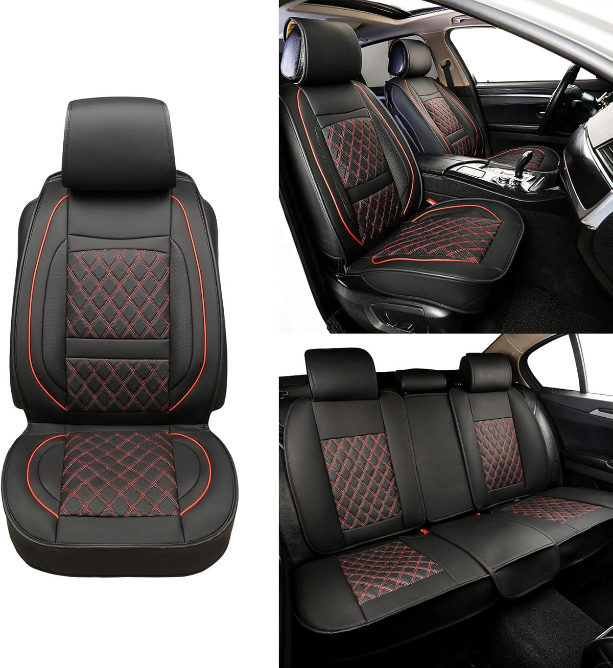 Black Leather Car Seat Covers with Backseat Storage U154