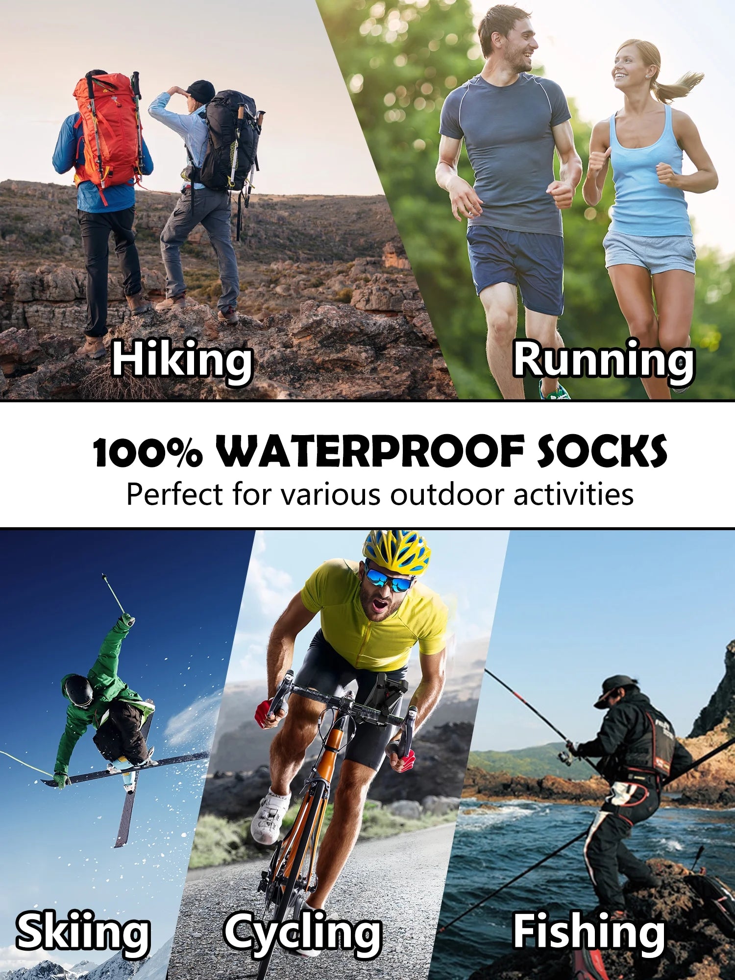 Waterproof Breathable Lightweight Cushioned Quarter Hiking Socks 1 Pair Small Black Orange B581