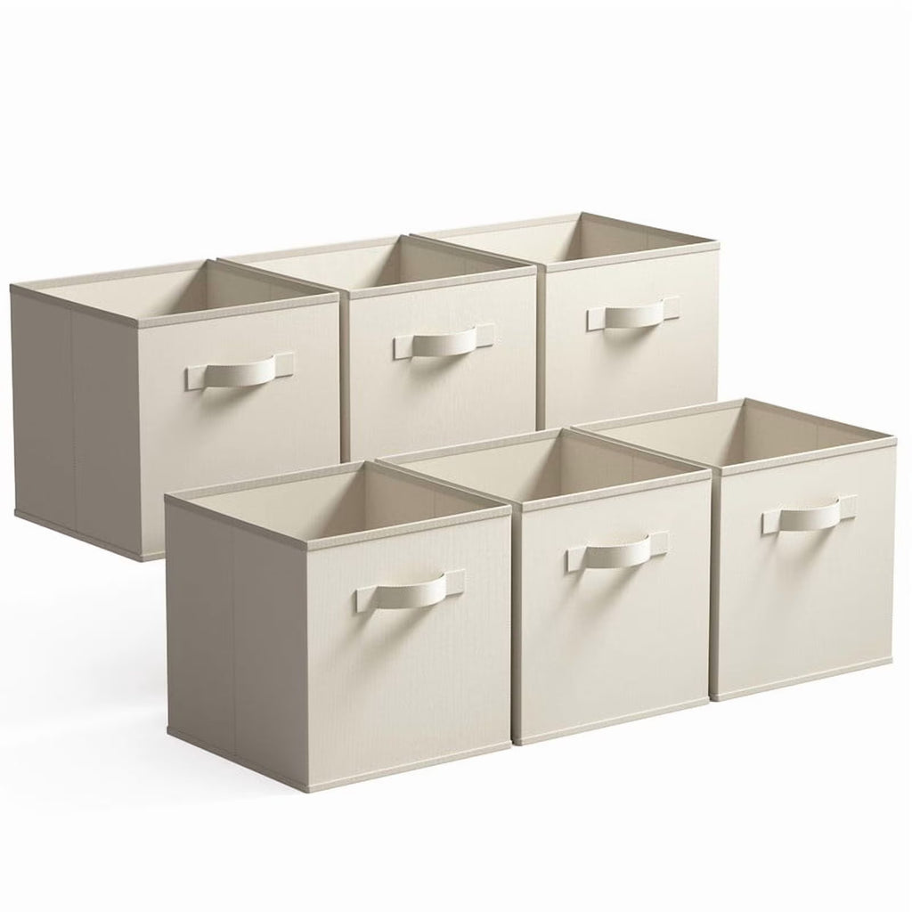 Beige Fabric Storage Cubes with Handle, 6-Pack E89363