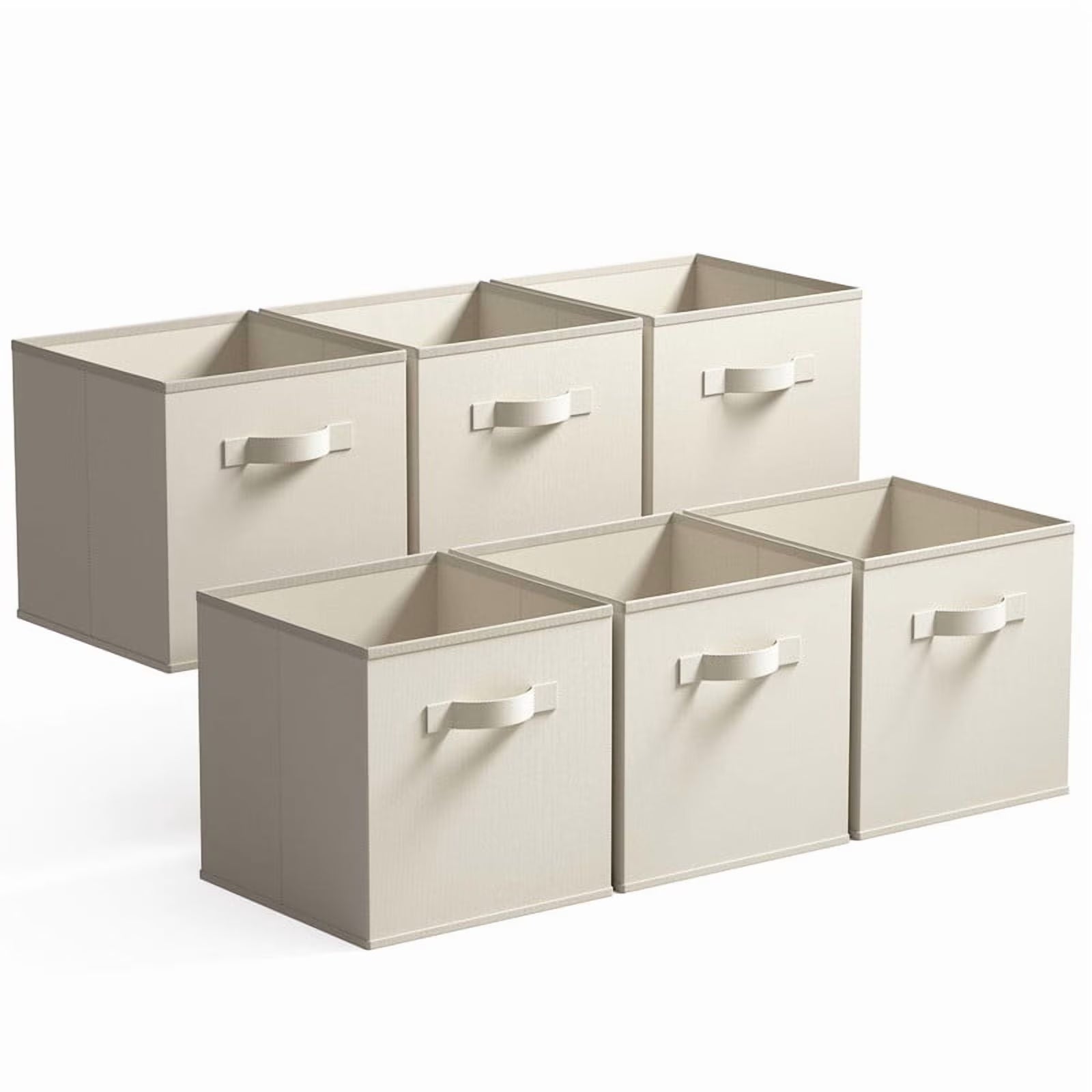 Beige Fabric Storage Cubes with Handle, 6-Pack E89363