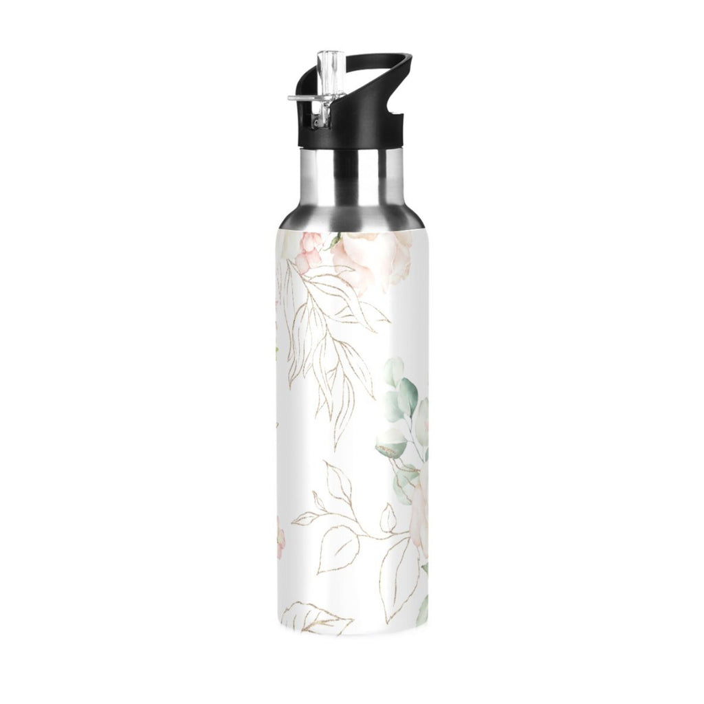 White Roses Stainless Steel Insulated Water Bottle with Straw Lid Z59172
