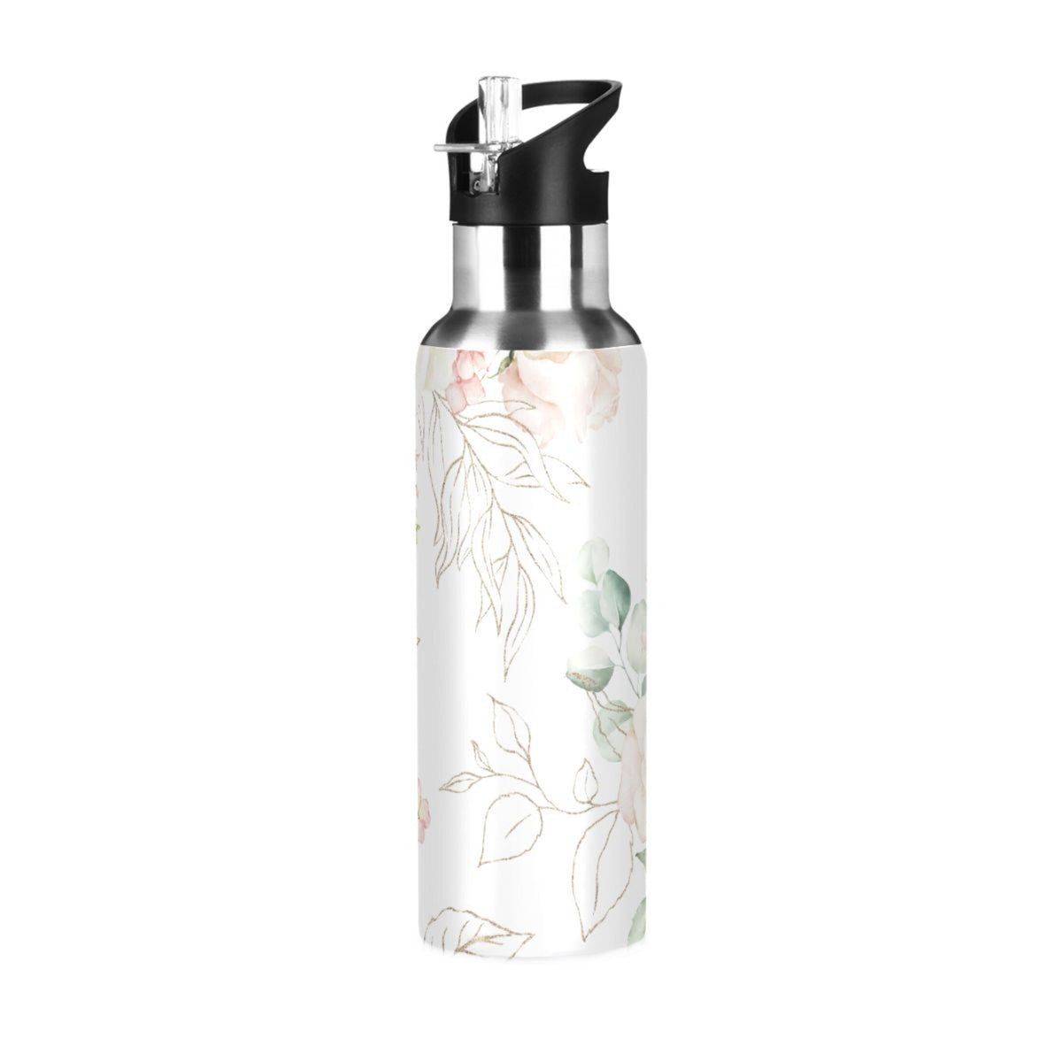 White Roses Stainless Steel Insulated Water Bottle with Straw Lid Z59172