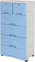 6 Drawer Plastic Dresser Storage with 4 Wheels and 2 Small Cabinets (Blue) G29830