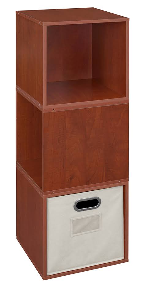White Wood Grain/Blue 3 Cubes Storage Set with 1 Canvas Bin E30881