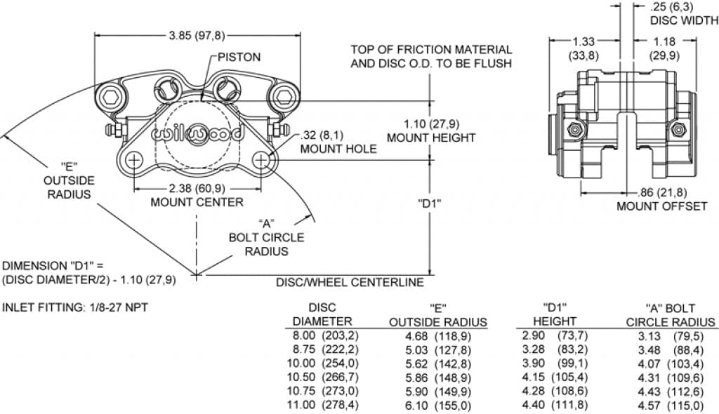 Caliper with 1.25in Pistons .25in Disc A70095