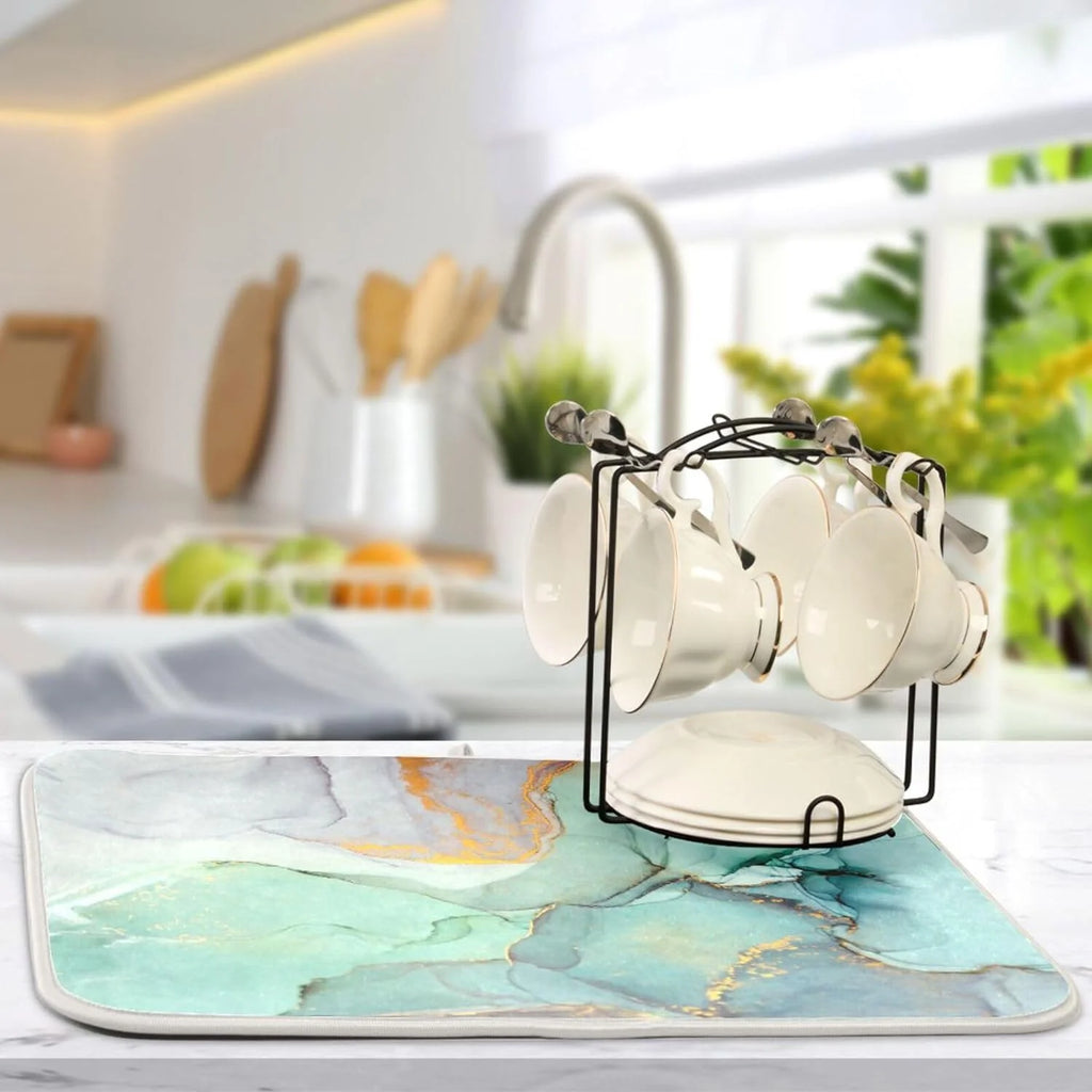 Green Marble Composite Sponge Dish Drying Mat 16x18Inch U661