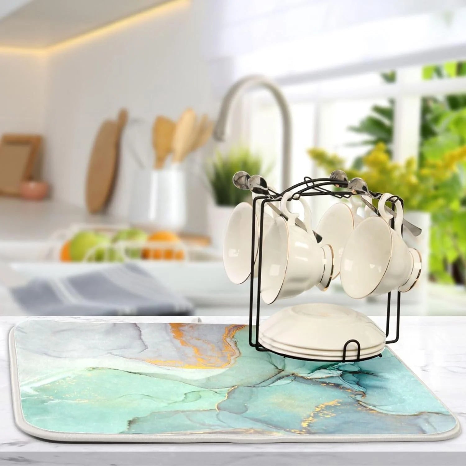 Green Marble Composite Sponge Dish Drying Mat 16x18Inch U661