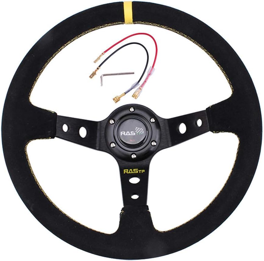 Yellow Suede Deep Dish Racing Steering Wheel 13.58" 6 Bolts with Horn Button G3730