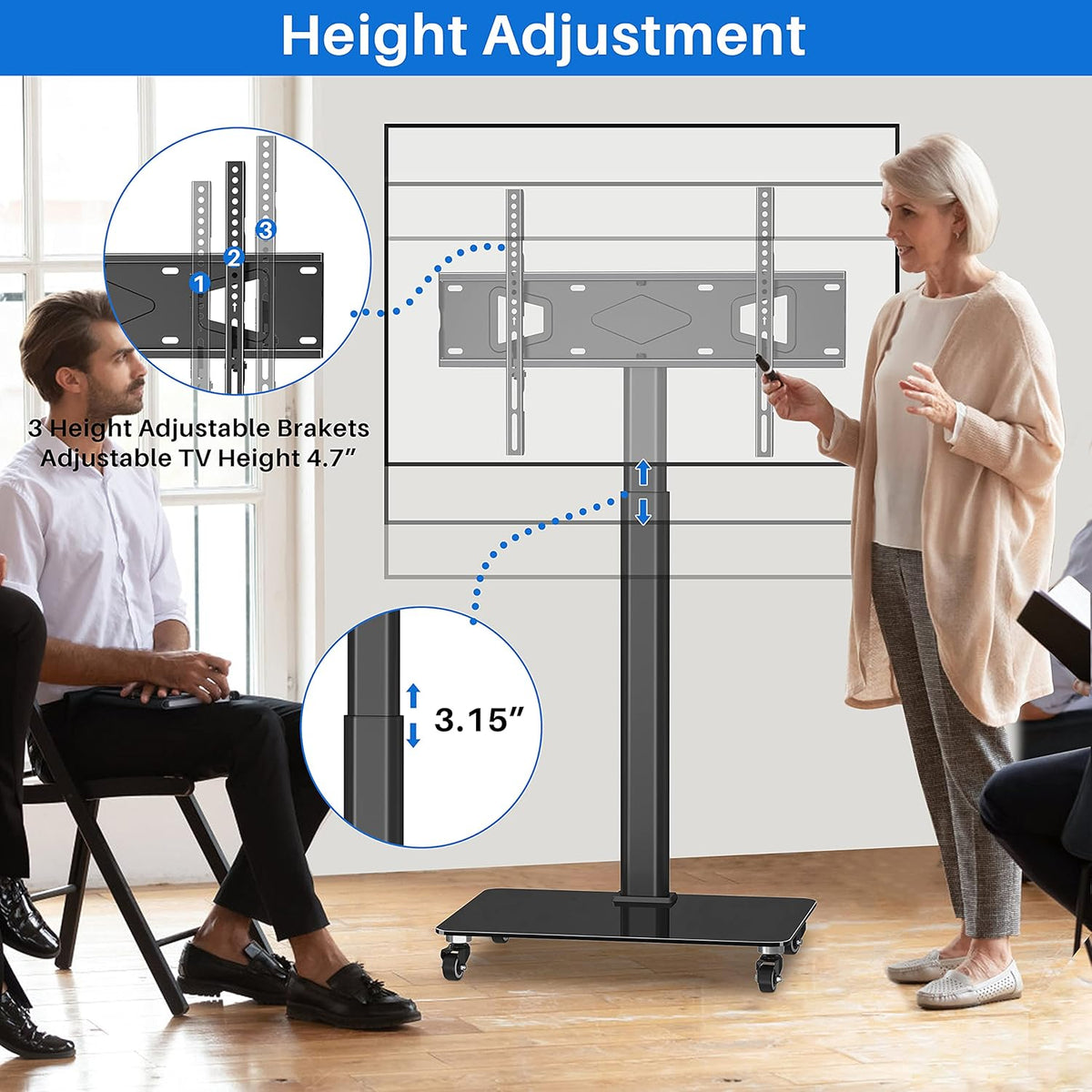 Mobile Tall TV Stand Rolling TV Cart with Wheels, Height Adjustable, Max VESA 600x400mm F884864