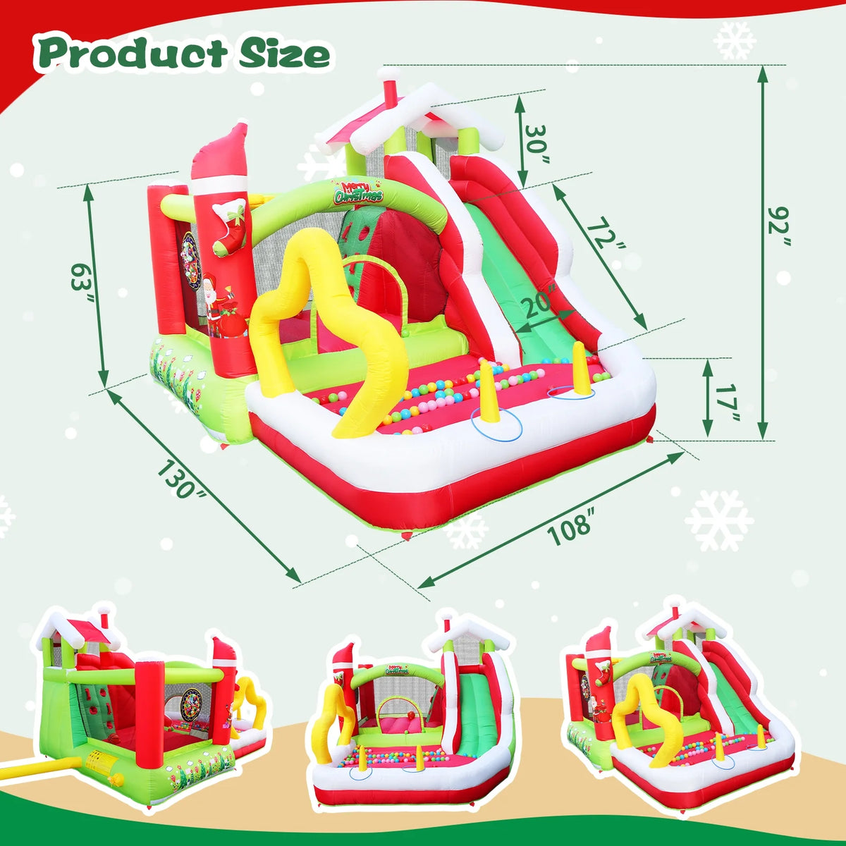 Christmas Jump 'n Slide Inflatable Bouncer with Blower, 130x108x92 inch B879