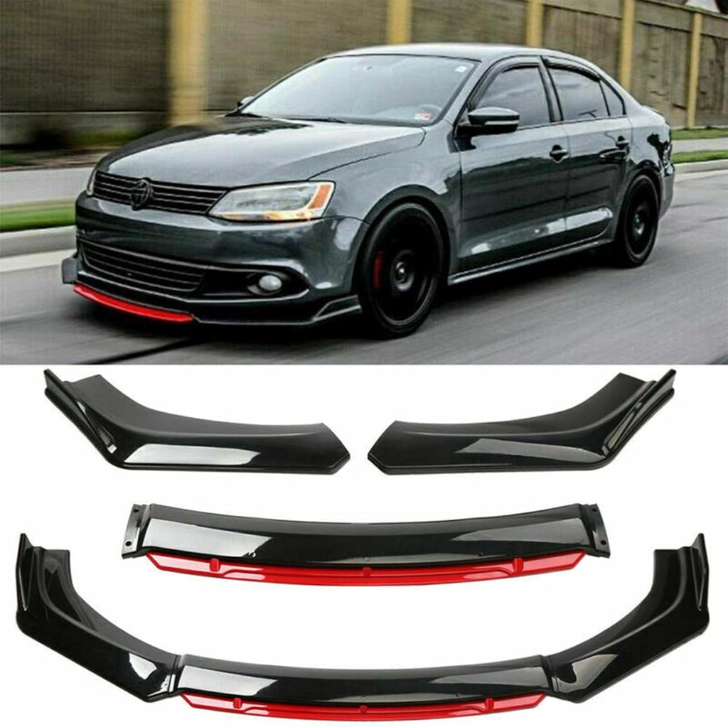 Glossy Black Red Front Bumper Lip Spoiler Splitter Diffuser Body Kits Pack of 2 A1849