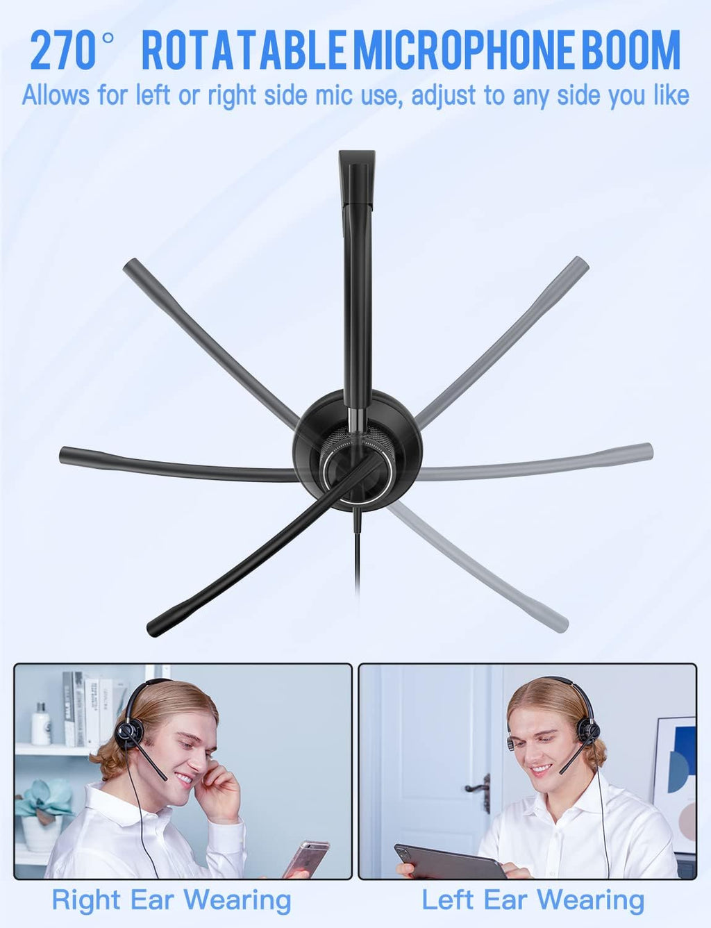 USB Headset with Rotatable Mic, Stereo Wired Headset, USB-C Adapter, Pack of 2 R421010