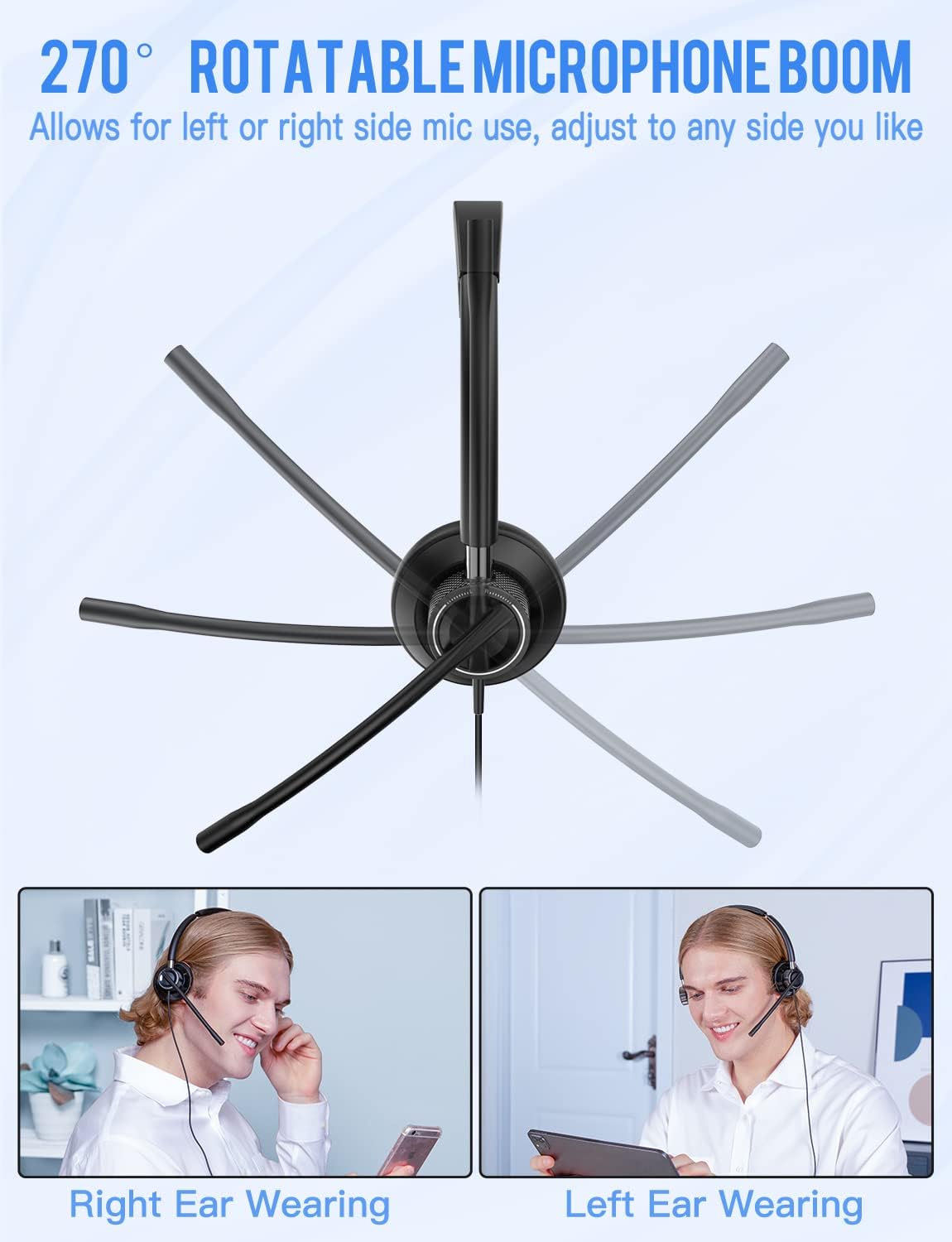 USB Headset with Rotatable Mic, Stereo Wired Headset, USB-C Adapter, Pack of 2 R421010