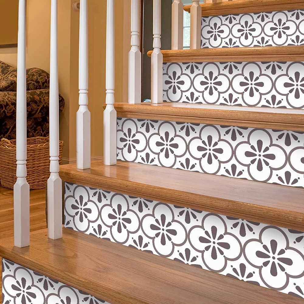 14 PCS Peel and Stick Vinyl Staircase Sticker Decals, Moroccan Pattern W474
